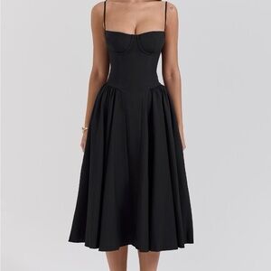 House of cb SAMARIA Black Corset Midi Dress